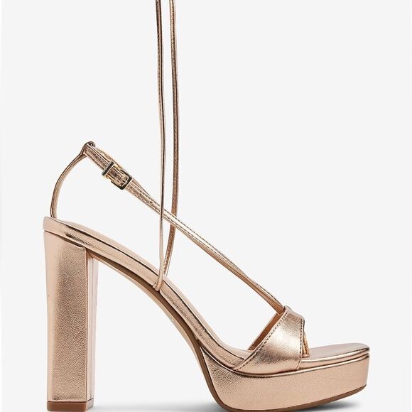 NWT Express Metallic Lace Up Thong Heeled Sandal - Picture 5 of 10